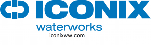 A blue and white logo for icom