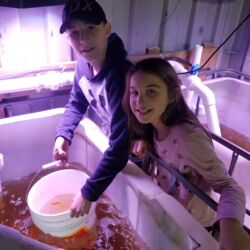 A man and girl are in the kitchen